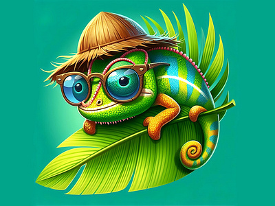 chameleon on the palm leaf 3d animation branding design graphic design illustration logo motion graphics ui ux vector wildlife