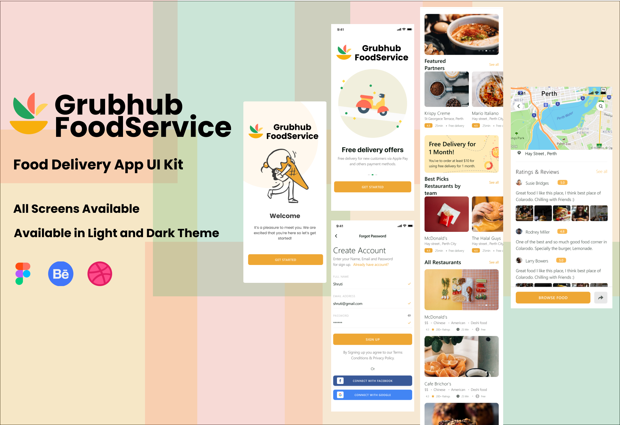 Grubhub - Food Delivery App customized design dark theme dribble food delivery app graphic design light theme mobile app design ui ui designer ux ux designer vector