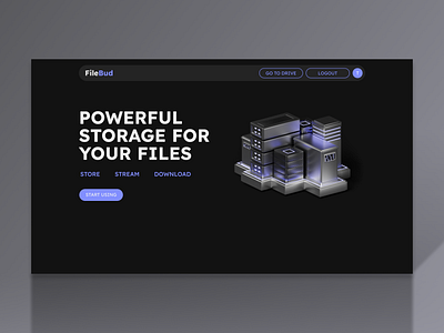 Filebud: A Cloud Storage Web Application 3d illustration blender dark mode design drive figma modern tech ui ux web design website