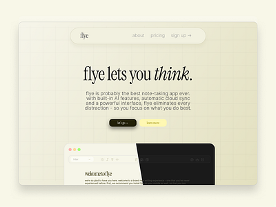 flye: a minimalist, modern note taking app. branding dark graphic design minimal note note taking notes sepia ui