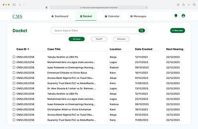 Case Management System Docket | UI Design casemanagement cms figma law lawtech legal ui uiux