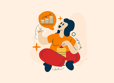 Daily Productivity Illustration 2 - Women save Money casual flat illustration graphic design illustration investment money scene woman