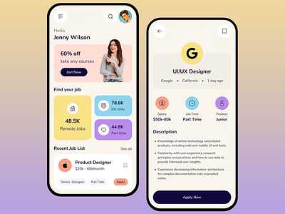 Job Search App UI – Find Your Dream Role app app design app ui candidate profile career app design intuitive design job board app job details job listings job search app mobile app mobile app design remote jobs responsive design ui ui design user experience ux ux design