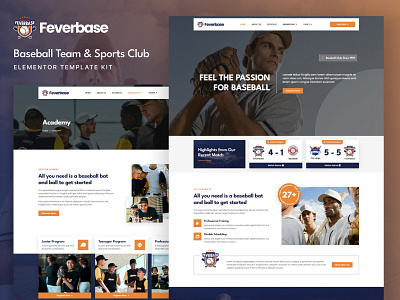 Feverbase - Baseball Team & Sports Club Elementor Template Kit athlete baseball baseball club baseball team club coaching community competition elementor football hockey league soccer sport sport club sports team team template kit uiux wordpress