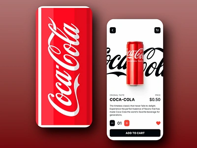 Coca-Cola Mobile Design bold bold typography layout classic red theme clear pricing display coca cola colors design ecommerce minimalist shopping minimalistic product page modern price product product description product showcase product ui design red red theme shopping typography