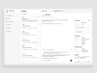 Reply Ticket - Customer Support App app crm customer dashboard design email support ticket ui uidesign web