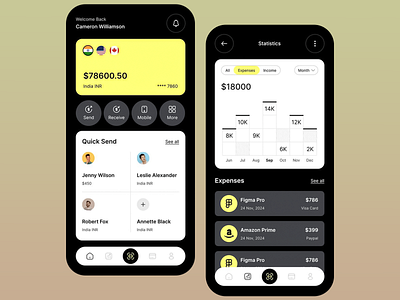 Personal Finance App Design app design app ui app ux budgeting app dark mode design interface design mobile banking mobile banking app ui modern design money management app personal finance app spending tracker statistics track expenses transcation history ui ui design ux ux design