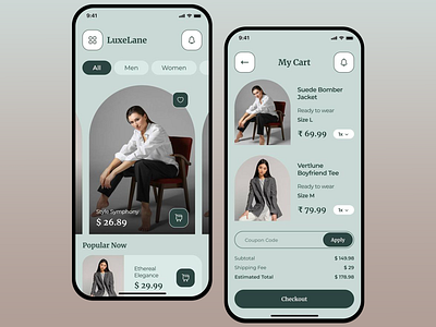 LuxLane: Effortless Online Shopping app app design app ui app ux design e commerce ecommerce ui fashion app interface interface design mobile mobile app design mobile app ui mobile commerce onboarding online shopping app ui ui design ux ux design