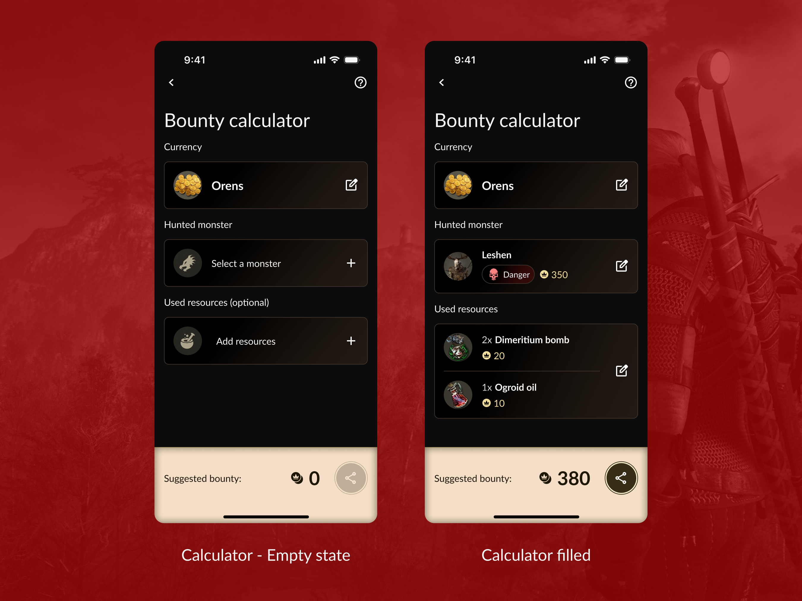 Daily UI - 004 - Calculation app calculator dailyui design game interface mobile the witcher ui