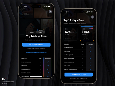 Pricing Screen UI Designs 3d account animation app appdesign art branding design graphic design illustration illustrator logo motion graphics premium pricing ui ux vector web website