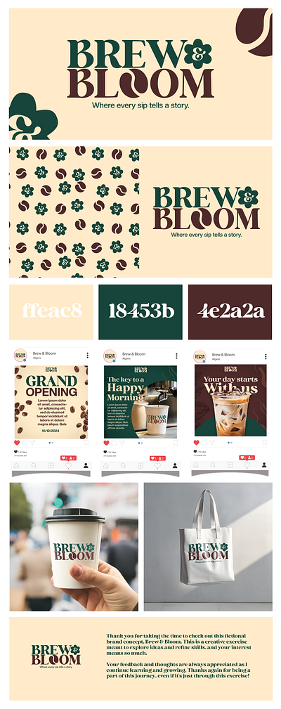 Brew & Bloom Coffee Shop — Fictional Branding Concept branding coffee shop graphic design logo social media