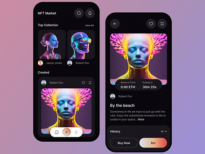 NFT Marketplace app design artwork auction blockchain collection crypto design digital digital asset interface marketplace metamask mobile app development nft nft community nft investment nft marketplace ui ui ux ux