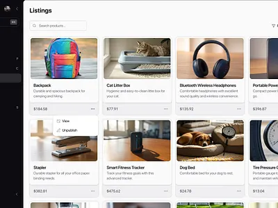 Product Listings commerce dashbaord product ui ux