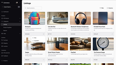 Product Listings commerce dashbaord product ui ux