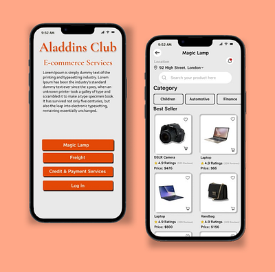 Aladdins Club e commerce app ui app ui design