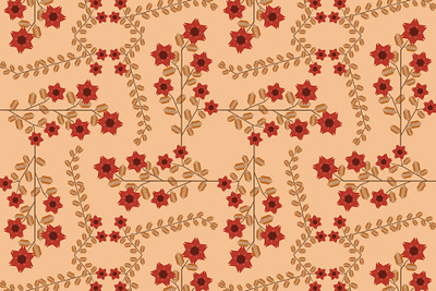 Cherry Red Hexad Flora | Seamless Pattern art bag cherry red design digital fabric gold graphic design illustration label design packaging design pattern pattern design print red seamless pattern surface pattern textile wallpaper design yellow