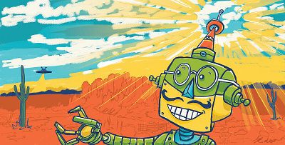 Desert Robot book design draw drawing green ill illustrating illustration navy orange procreate robot sketch sketchy ufo