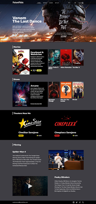 Movie premier Website design graphic design ui ux