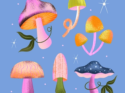 Mushrooms in Space illustration procreate