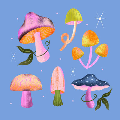 Mushrooms in Space illustration procreate