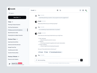 CoreAI - ChatBot UI Exploration ai bot chat design minimalist product design ui ux website design