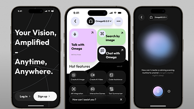 OmegaIQ - AI Voice Command Mobile App app branding design graphic design illustration illustrator minimal typography ui ux vector