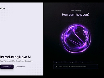 Nova AI Conceptual Landing Page Design 3d ai animation clean modern motion graphics ui