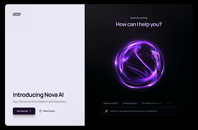 Nova AI Conceptual Landing Page Design 3d ai animation clean modern motion graphics ui