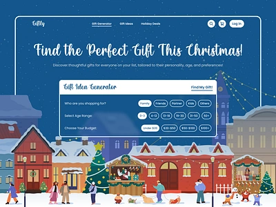 Gift Generator Website christmas christmasdesign festivewebsite figma gift gift generator gift ideas giftfinder giftsearchtool giftsuggestions hero page holiday holidayui new year present shopping ui ux webdesign website