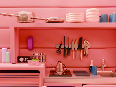 Pink Perfection- 3d Kitchen Counter 3d 3d abstract 3d cutlery 3d design 3d functional kitchen 3d illustration 3d interior design 3d interior design for kitchen 3d kitchen 3d kitchen equipment 3d kitchen scene 3d kitchen utensils 3d render kitchen 3d visual detailed kitchen interior 3d art kitchen decor 3d kitchen essentials in detail kitchen setup game scene modern kitchen design