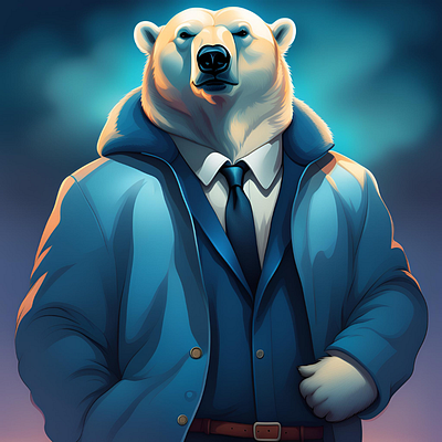 Arctic Boss: Power Meets Elegance bear blue boos canva chill cool draw drawing elegant graphic design illustration instagram logo mafia photoshop post poster scary social media post