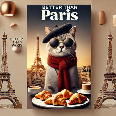 Better than Paris branding cafe cat coffe cool crroisant design efil tower france graphic design illustration paris post poster social media post tower