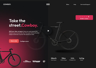 Cowboy. E-Bike Landing Page 3d branding lan landing page ui