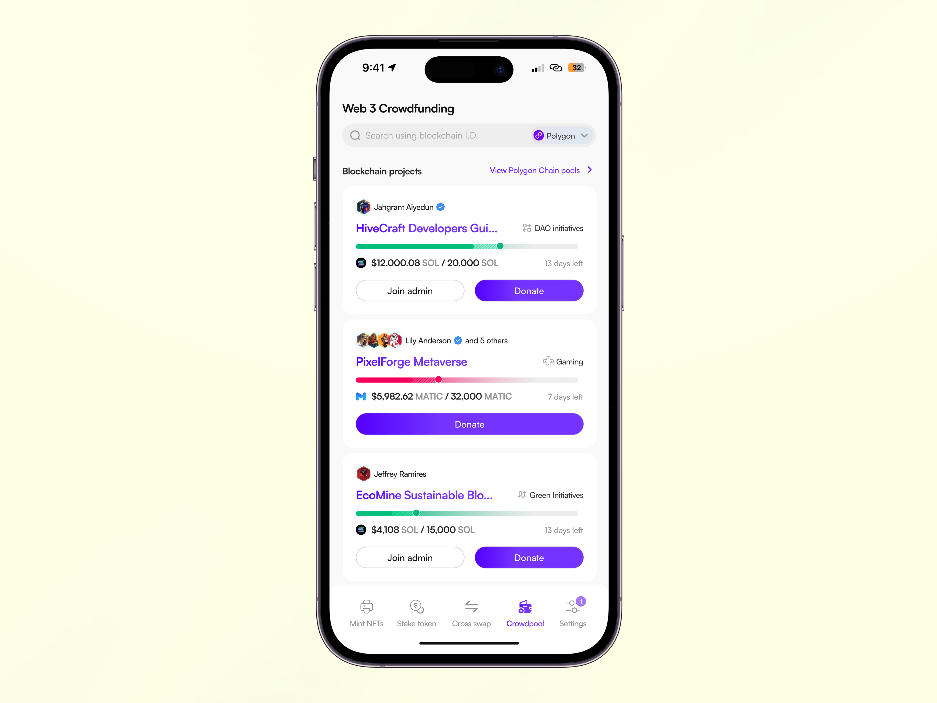 Crowdfunding platform for blockchain projects. blockchain cross chain crowdfunding crypto design ui ux web3 web3 crowdpool