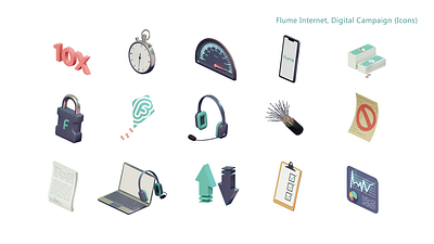 Flume Internet, Digital Campaign (Icons) assets blender branding graphic design iconography icons identity