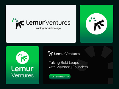 Lemur logo design black branding finance fintech green lemur logo logomark modern tech ventures white