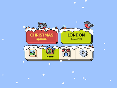 3Tiles, Tab Bar Christmas Decor With Bullfinch animation birds bullfinch cartoon casual game christmas cute game ui illustration line mobile game motion snow tab bar winter x mas