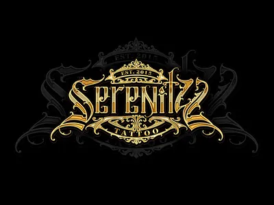 Blackletter Gothic Style Custom Logo for Serenity Tattoo Shop blackletter brixblackletter brixinktattoo calligraphy logomaker tattoo tattooart tattoofont tattoologo