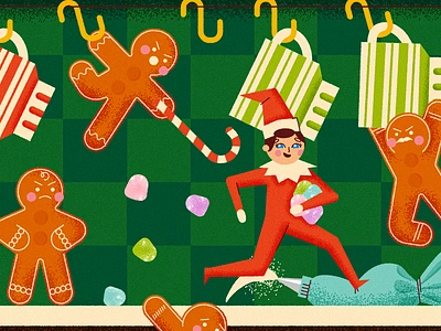 Gumdrop Thief candy cane chaos christmas cookie cookies design elf elf on a shelf gingerbread gingerbread men gumdrop holiday holiday illustration illustration kitchen texture thief