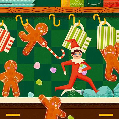 Gumdrop Thief candy cane chaos christmas cookie cookies design elf elf on a shelf gingerbread gingerbread men gumdrop holiday holiday illustration illustration kitchen texture thief