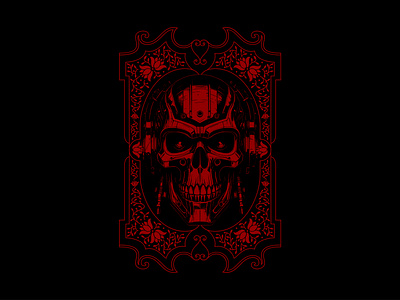 Red Machine apparel artwork bone illustration machine ornament poster red scarry skull skull face skull head spooky terminator