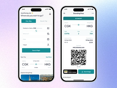 Flight and Boarding Pass Exploration airline airline tech boarding pass flight hong kong indonesia ota pre flight ticket travel ui