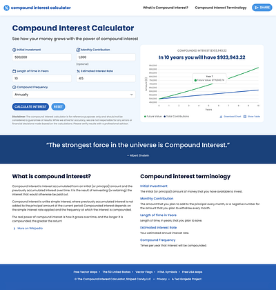 The Compound Interest Calculator app banking calculator clean design finance investing saving ui