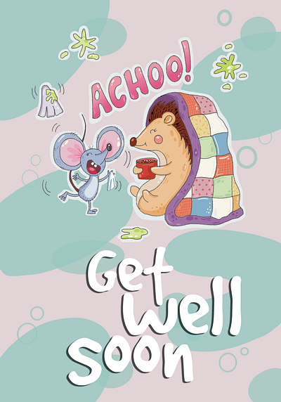 Get Well Soon - Green Elephant Cards cards for any occasion digital digital cards digital designs e cards getwell soon getwell soon cards greeting cards greetings illustrations illustrator thinking of you