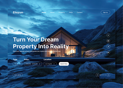 Elysium - Real Estate Agency Landing Page Website [Hero Section] agency architecture blue branding clean comfort creatie design ecommerce elysium graphic design hero landing page minimalism night real estate typography ui ux web design