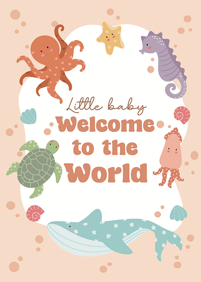 Welcome baby Sea themed card baby designs colourful design cards designs digital card designs digital cards e cards greeting cards greeting cards for baby kids kids card designs kids cards sea sea themed vibrant whimsical