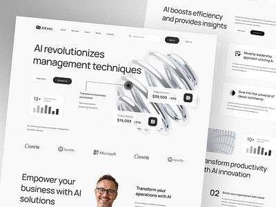 AI Artificial Intelligence Business Management Landing Page ai ai business artificial intelligence business chat gpt clean design home page landing page machine learning modern product tech technology ui design ui ux web web design website website design