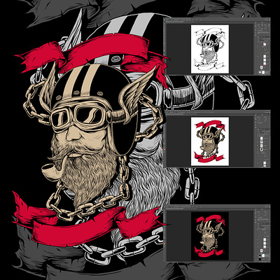 Iron Beard artwork beard bikers helm helmet motorcycle tshirt design viking