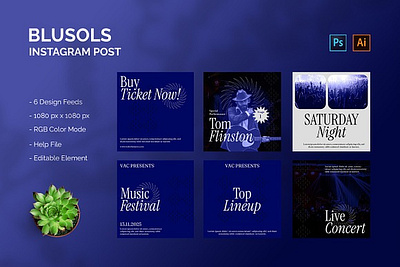 Blusols - Instagram Post ad advertising design event festival infomation instagram layout marketing media modern music post social template