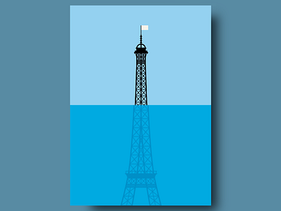 Eiffel Tower Submerged Poster blue blue color tones climate climate change awareness creative design eiffel tower environmental environmental design environmental warning global warming minimalist poster modern nature rising sea levels sea typography water water level